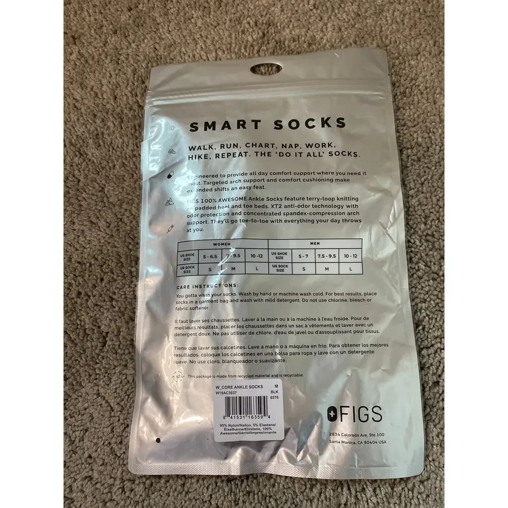 New FIGS Women's Performance Ankle Socks, Size Medium